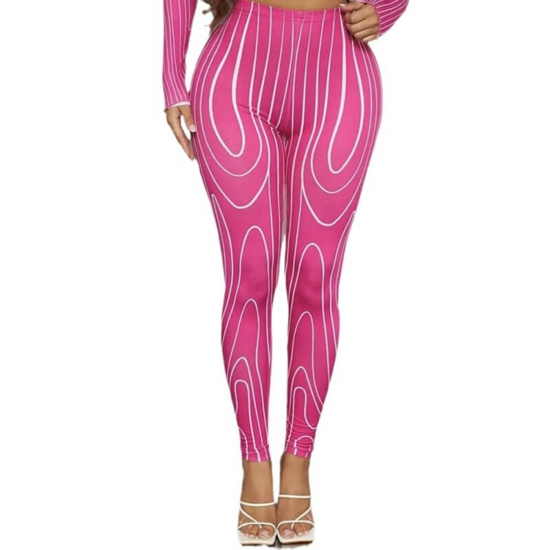 High Waist Stretch Line Printed Comfortable Slim Leggings $37.49 Dana Fashion Color: Glittering Powder Size: L Women's clothing Product information: Thickness: medium Pattern: 3D effect Fabric name: Polyester Color: Sparkling Pink Elasticity: high elastic