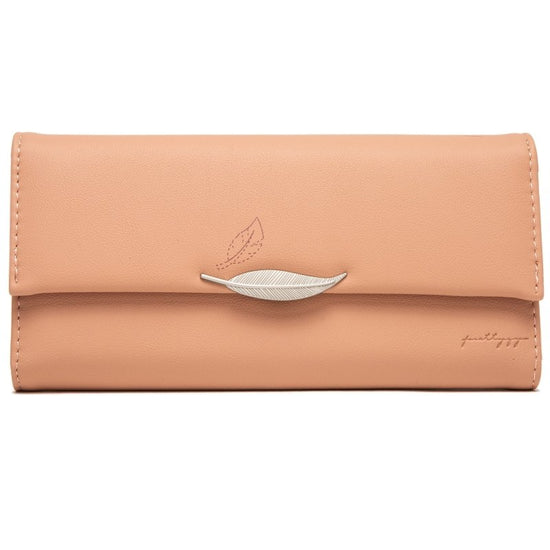 Hipster Style Leaf Buckle Simple Long Wallet Ladies $31.78 Dana Fashion Color: Orange Women's Bags Product information: Pattern: solid color Lining texture: Polyester Applicable scenario: Daily configuration Color: Orange Function: Zoom Material: PU leath