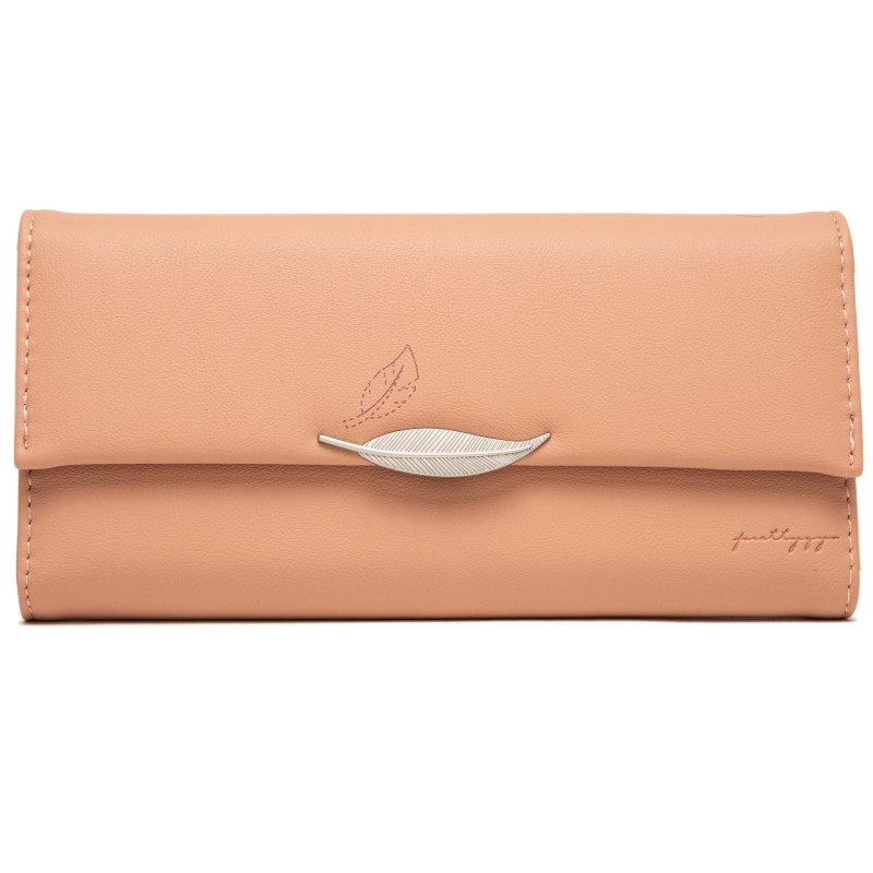Hipster Style Leaf Buckle Simple Long Wallet Ladies $31.78 Dana Fashion Color: Orange Women's Bags Product information: Pattern: solid color Lining texture: Polyester Applicable scenario: Daily configuration Color: Orange Function: Zoom Material: PU leath