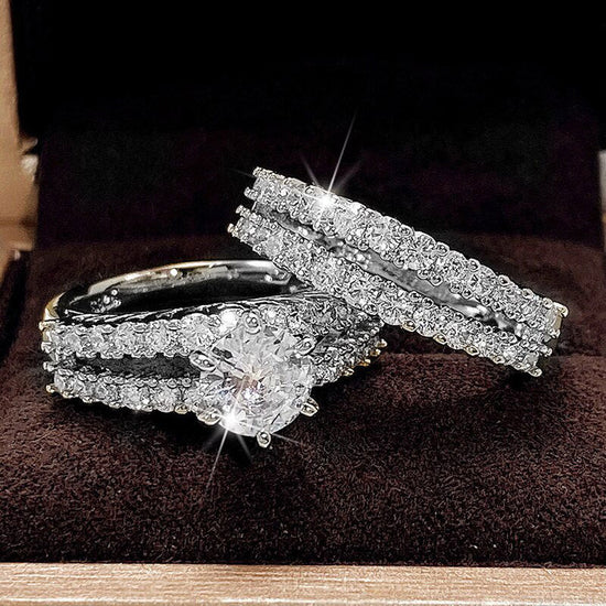 Hollow Double Layer Zircon Engagement Ring Set $20.50 Dana Fashion Color: Silver Size: No 10 Women's Accessories Product information: Type: Ring Treatment Process: Electroplating Color: silver, gold, rose gold Applicable people: women Size: no.6, no.7, no