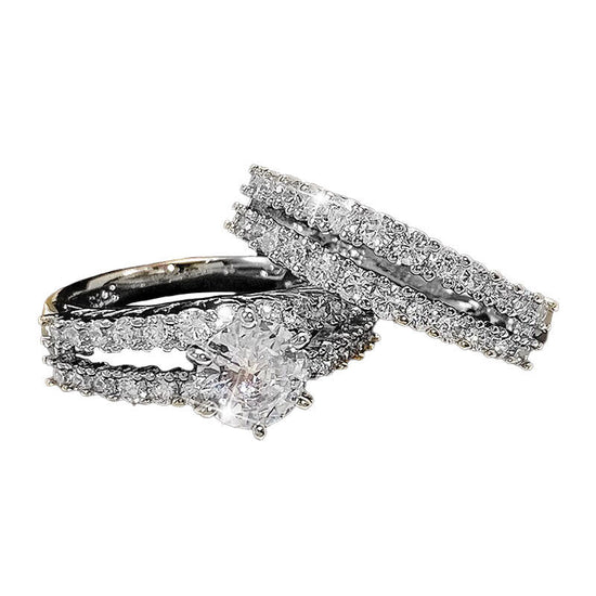 Hollow Double Layer Zircon Engagement Ring Set $20.50 Dana Fashion Color: Gold Size: No 10 Women's Accessories Product information: Type: Ring Treatment Process: Electroplating Color: silver, gold, rose gold Applicable people: women Size: no.6, no.7, no.8
