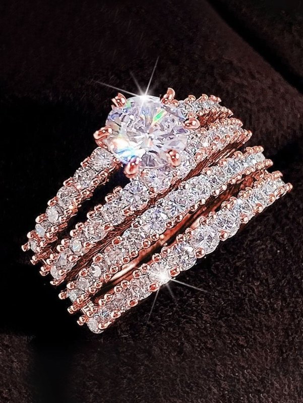 Hollow Double Layer Zircon Engagement Ring Set $20.50 Dana Fashion Color: Rose Gold Size: No 10 Women's Accessories Product information: Type: Ring Treatment Process: Electroplating Color: silver, gold, rose gold Applicable people: women Size: no.6, no.7,