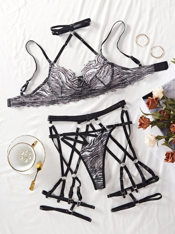 Hollow-out Halter Comfortable Underwear Suit Women $59.50 Dana Fashion Color: Zebra Color Size: L Women's clothing Product information: Fabric name: Mesh Color: Zebra Main fabric composition: Polyester Fiber Size: S,M,L Style: three-point, tights, game ou