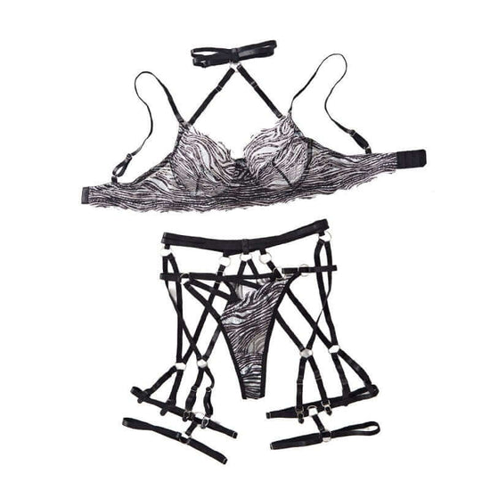 Hollow-out Halter Comfortable Underwear Suit Women $59.50 Dana Fashion Color: Zebra Color Size: L Women's clothing Product information: Fabric name: Mesh Color: Zebra Main fabric composition: Polyester Fiber Size: S,M,L Style: three-point, tights, game ou