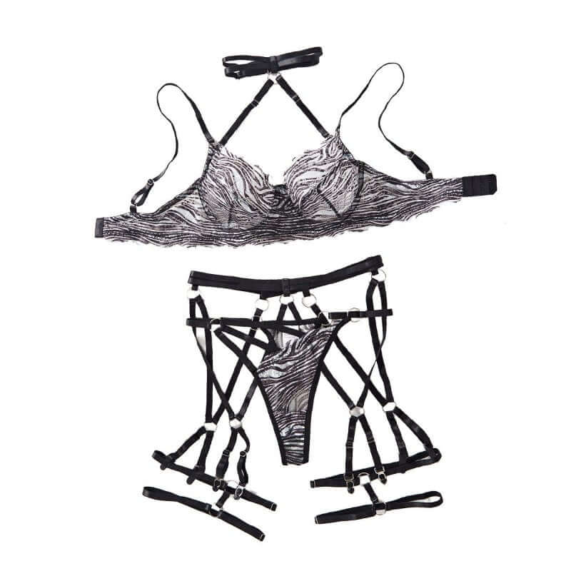 Hollow-out Halter Comfortable Underwear Suit Women $59.50 Dana Fashion Color: Zebra Color Size: L Women's clothing Product information: Fabric name: Mesh Color: Zebra Main fabric composition: Polyester Fiber Size: S,M,L Style: three-point, tights, game ou