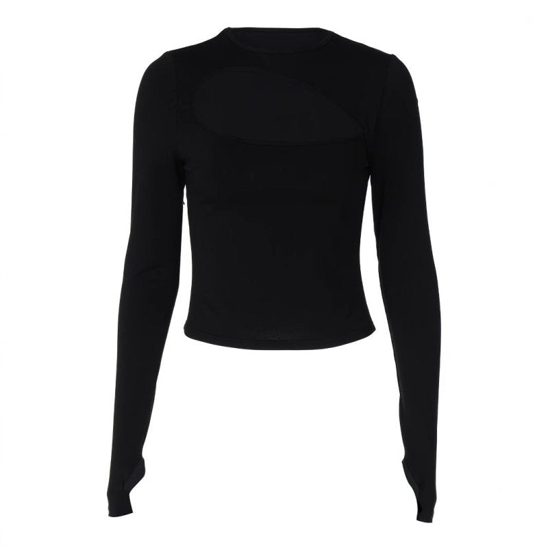 Hollow T-shirt Long Sleeve Slim-fit Top $32.92 Dana Fashion Color: Apricot Size: L Women's clothing Product information: Color: red, black, apricot Size: S,M,L Style: slim fit Popular elements: slim fit Style: pullover Main fabric composition: Polyester (