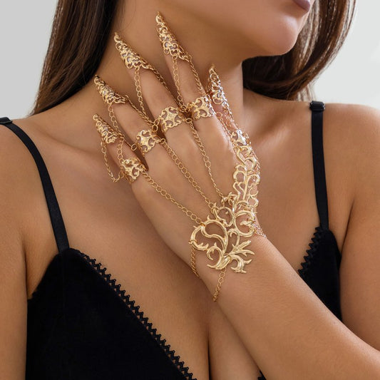 Hollow Tapered Fingernail Cap Mitten-type Bracelet Women $16.29 Dana Fashion Color: Black 2323 Women's Accessories Product information: Treatment Process: Electroplating Color: gold 2323, white k 2323, black 2323 Applicable population: Female Material: Al