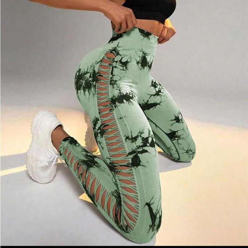 Hollow Tie Dye Printed Yoga Pants High Waist Butt Lift Seamless Sports Gym Fitness Leggings Slim Pants For Women Tight Trousers $49.50 Dana Fashion Color: Black Grey Size: L Women's clothing Overview: Unique design, stylish and beautiful. Good material, c