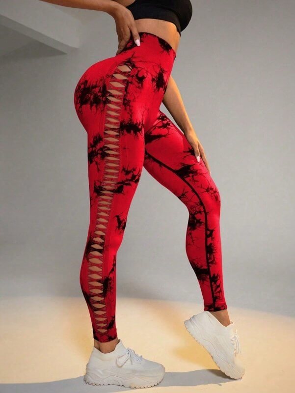 Hollow Tie Dye Printed Yoga Pants High Waist Butt Lift Seamless Sports Gym Fitness Leggings Slim Pants For Women Tight Trousers $49.50 Dana Fashion Color: Red Size: L Women's clothing Overview: Unique design, stylish and beautiful. Good material, comforta