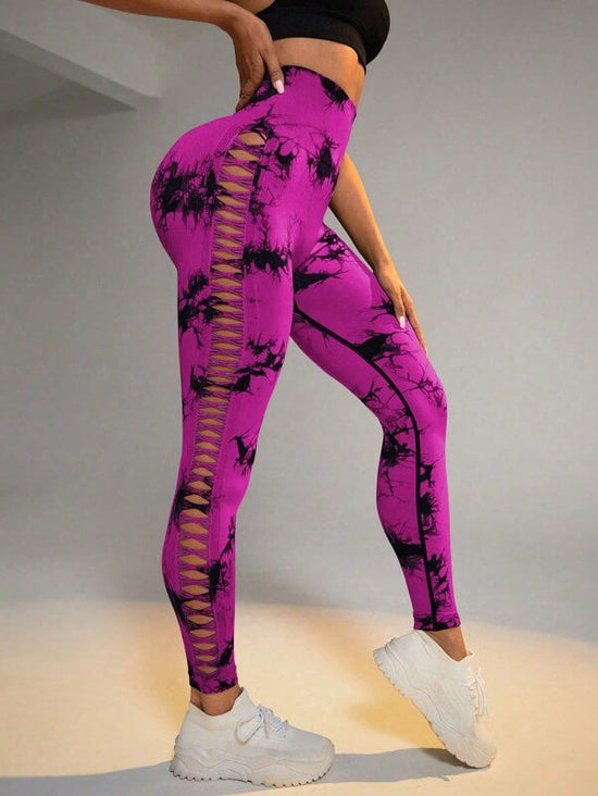 Hollow Tie Dye Printed Yoga Pants High Waist Butt Lift Seamless Sports Gym Fitness Leggings Slim Pants For Women Tight Trousers $49.50 Dana Fashion Color: Dark Rose Red Size: L Women's clothing Overview: Unique design, stylish and beautiful. Good material