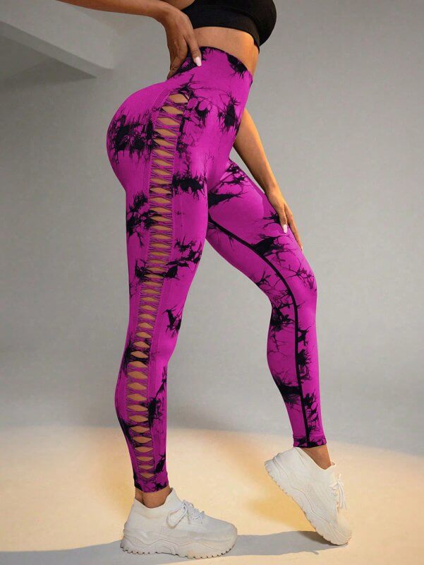 Hollow Tie Dye Printed Yoga Pants High Waist Butt Lift Seamless Sports Gym Fitness Leggings Slim Pants For Women Tight Trousers $49.50 Dana Fashion Color: Dark Rose Red Size: L Women's clothing Overview: Unique design, stylish and beautiful. Good material