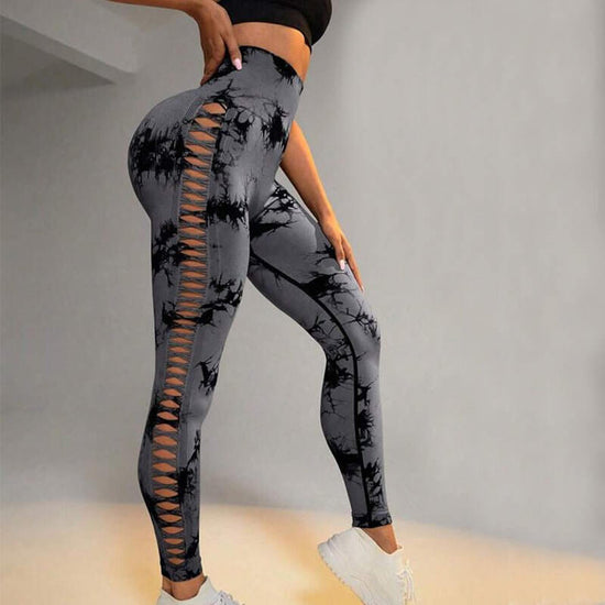 Hollow Tie Dye Printed Yoga Pants High Waist Butt Lift Seamless Sports Gym Fitness Leggings Slim Pants For Women Tight Trousers $49.50 Dana Fashion Color: Black Grey Size: L Women's clothing Overview: Unique design, stylish and beautiful. Good material, c