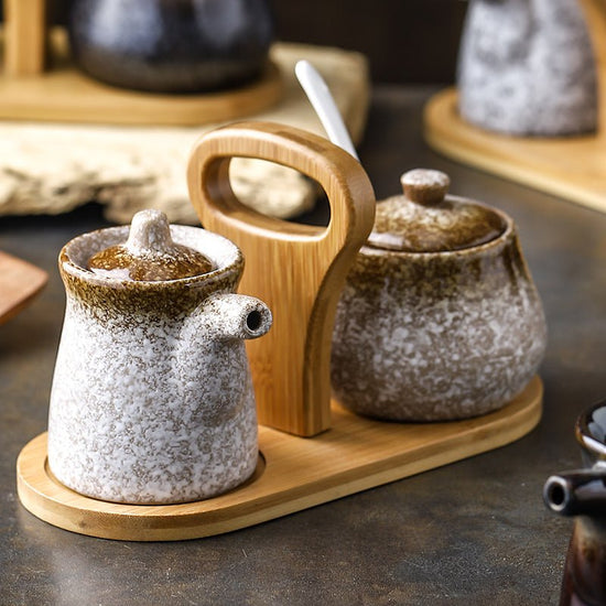 Home Kitchen Creative Seasoning Jar Combination Set $49.41 Dana Fashion Color: Can pot set Dana's Kitchen Product information: Product name: Seasoning jar Material: ceramic Style: Japanese Function: No hole punch Kit type: 2 pieces Style: with cover Color