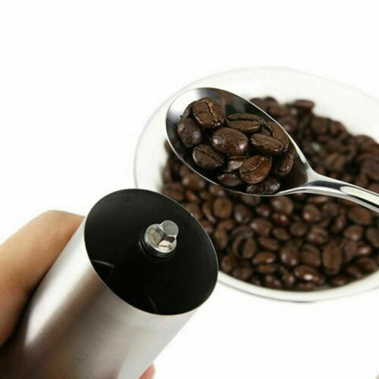 Home Portable Manual Coffee Grinder Stainless Steel with Ceramic Burr Bean Mill $59.40 Dana Fashion default: default Dana's Kitchen Features: Material: Stainless Steel - Size:17.5*15.5cm - Our removable hand crank mechanism consistently eliminates over 90