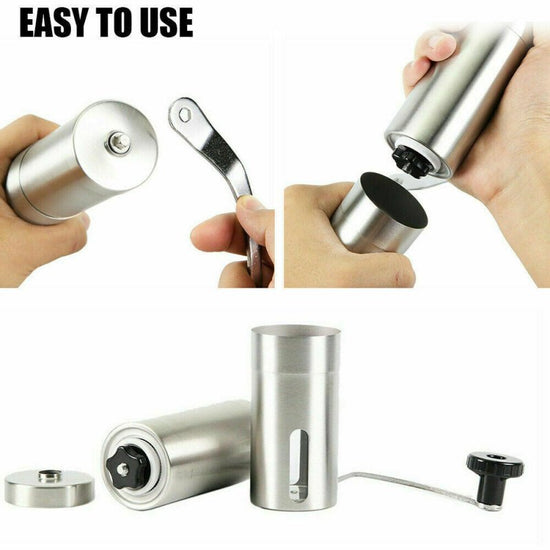 Home Portable Manual Coffee Grinder Stainless Steel with Ceramic Burr Bean Mill $59.40 Dana Fashion default: default Dana's Kitchen Features: Material: Stainless Steel - Size:17.5*15.5cm - Our removable hand crank mechanism consistently eliminates over 90