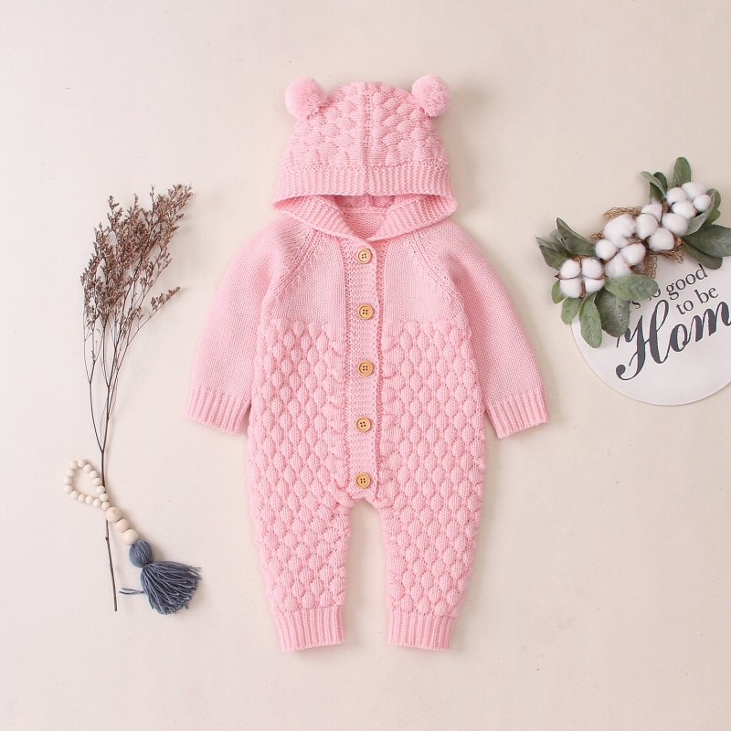 Hooded knitted jumpsuit $28.88 Dana Fashion Color: Pink Size: 66cm Baby Clothing Applicable gender: neutral/male and female Sleeve length: long sleeve Whether Hooded: Hooded Suitable season: autumn, spring and autumn, winter Flat car stitch distance 12~14