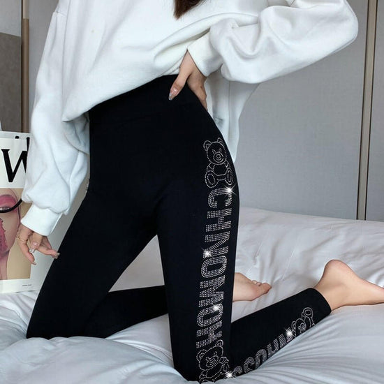 Hot Girl Fashion Diamond Shiny Skinny Ankle-length Pants $29.90 Dana Fashion Color: Side Bear size: Spring And Autumn Style Women's clothing Product information: Color: Side bear Elasticity: high elasticity Main fabric composition: viscose fiber Size: spr