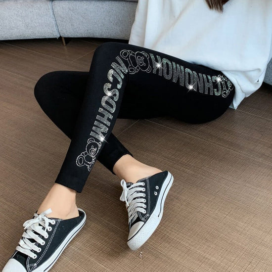 Hot Girl Fashion Diamond Shiny Skinny Ankle-length Pants $29.90 Dana Fashion Color: Side Bear size: Spring And Autumn Style Women's clothing Product information: Color: Side bear Elasticity: high elasticity Main fabric composition: viscose fiber Size: spr
