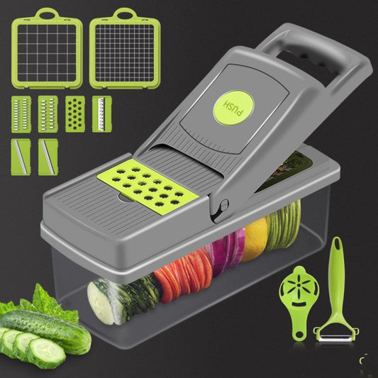 Household Kitchen Gadgets Vegetable Cutter Silk Cutter $30.71 Dana Fashion Color: 14in1 Dana's Kitchen Specification: Material: stainless steel Color: Gray Special features: Interchangeable blades Recommended use of the product: cooking, kitchen Product m