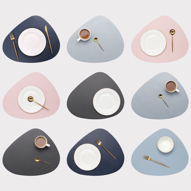 Household leather table mat $28.50 Dana Fashion Color: Blackstone blue Dana's Kitchen Type of trim panel and accessories: cushion and cushion Features: environmental friendly Material: PU leather Size: large: 45cm * 36.8cm, small: 13cm * 11cm Features: Wa