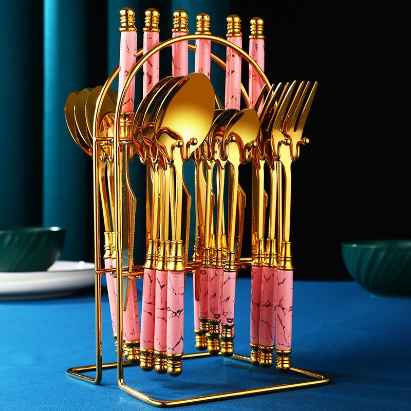Household Stainless Steel Western Tableware Set $93.29 Dana Fashion Color: Pink Dana's Kitchen Product information: Material: Stainless steel Stainless steel material: 304 stainless steel Color: pink, green, black, white Package: Tableware*1