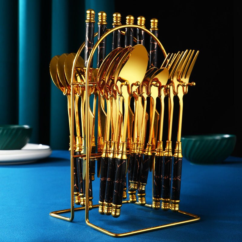 Household Stainless Steel Western Tableware Set $93.29 Dana Fashion Color: Black Dana's Kitchen Product information: Material: Stainless steel Stainless steel material: 304 stainless steel Color: pink, green, black, white Package: Tableware*1
