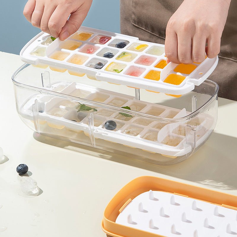 Ice Cube Tray With Storage Box Quick Demould Ice Cube Moulds Lazy Ice Maker For Cocktail Whiskey Bar Kithcen Tools Accessories $43.98 Dana Fashion Color: Blue style: Double layer Dana's Kitchen Overview: 【Multi-function Set】-Package contains 2 ice cube tr