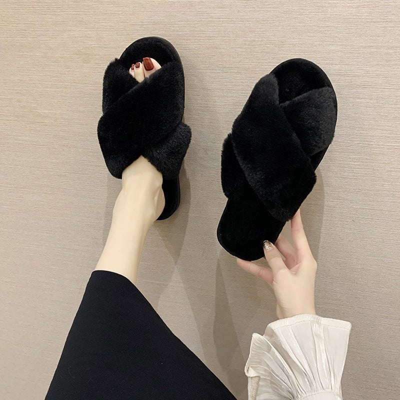 Indoor Home Fluffy Slippers Cross Small Rabbit Fur Open Toe $24.55 Dana Fashion Color: Black Size: 36 To 37 Women's shoes Product information: Inner material: artificial wool Color: white, black, gray, pink Heel height: flat heel Heel shape: flat Whether