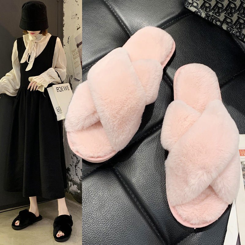 Indoor Home Fluffy Slippers Cross Small Rabbit Fur Open Toe $24.55 Dana Fashion Color: Black Size: 36 To 37 Women's shoes Product information: Inner material: artificial wool Color: white, black, gray, pink Heel height: flat heel Heel shape: flat Whether