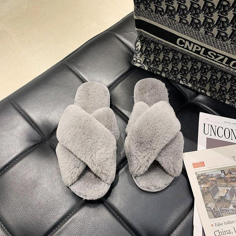 Indoor Home Fluffy Slippers Cross Small Rabbit Fur Open Toe $24.55 Dana Fashion Color: Black Size: 36 To 37 Women's shoes Product information: Inner material: artificial wool Color: white, black, gray, pink Heel height: flat heel Heel shape: flat Whether