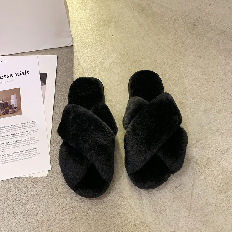 Indoor Home Fluffy Slippers Cross Small Rabbit Fur Open Toe $24.55 Dana Fashion Color: Black Size: 36 To 37 Women's shoes Product information: Inner material: artificial wool Color: white, black, gray, pink Heel height: flat heel Heel shape: flat Whether