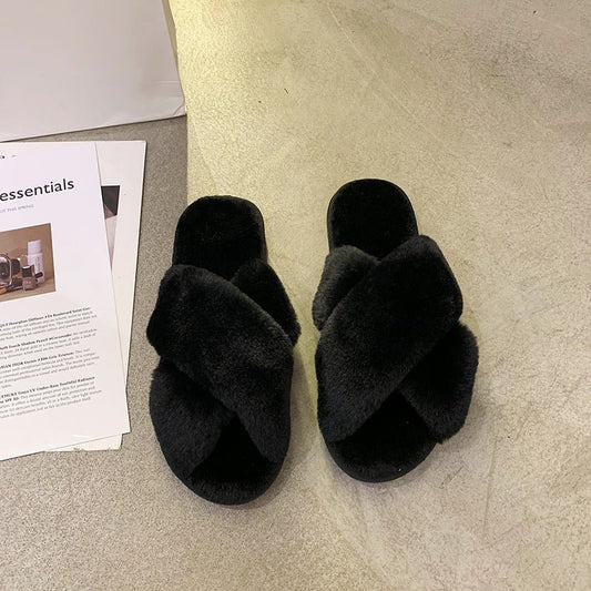 Indoor Home Fluffy Slippers Cross Small Rabbit Fur Open Toe $24.55 Dana Fashion Color: Black Size: 36 To 37 Women's shoes Product information: Inner material: artificial wool Color: white, black, gray, pink Heel height: flat heel Heel shape: flat Whether