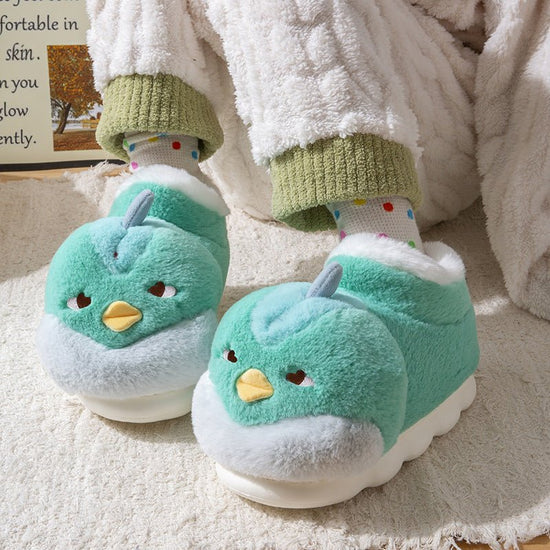 Indoor Home Non-slip Thick Bottom Furry Cotton-padded Shoes With Velvet $47.45 Dana Fashion Color: Green Size: 34to35 Women's shoes Product information: Pattern: Cartoon Color: Gray (depends on how you lower the height), yellow (depends on how you lower t
