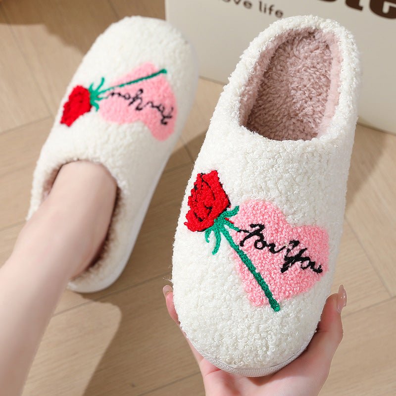Indoor Home Plush Thermal Slippers $30.90 Dana Fashion Color: LOVE Style Size: 36to37 Women's shoes Product information: Lining material: Cotton Color: Big LOVE Style, Rose style, LOVE style, rainbow style, LOVE, mushroom paragraph Size: 36-37 (suitable f