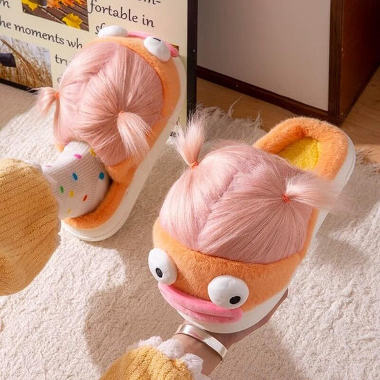 Indoor Home Use Ugly, Cute, Funny, Thick Soled Warm Fur Plush Slippers $59.50 Dana Fashion Color: Orange Shoe size: 36to37 Women's shoes Overview: Unique design, stylish and beautiful. Good material, comfortable feet. A variety of colors, any choice. Spec