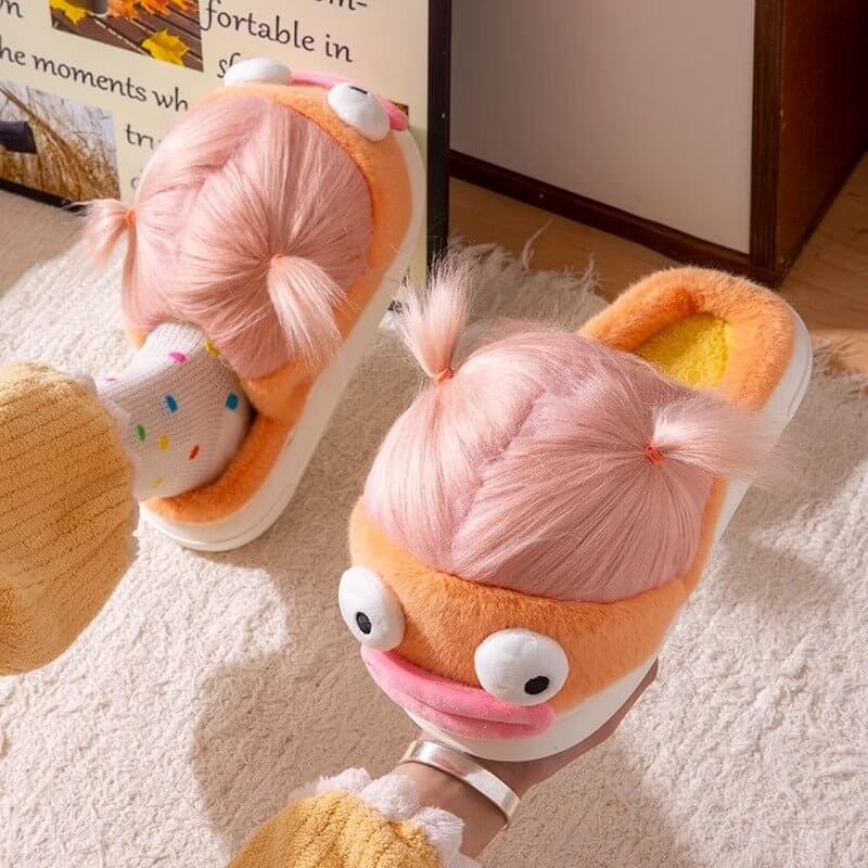 Indoor Home Use Ugly, Cute, Funny, Thick Soled Warm Fur Plush Slippers $59.50 Dana Fashion Color: Orange Shoe size: 36to37 Women's shoes Overview: Unique design, stylish and beautiful. Good material, comfortable feet. A variety of colors, any choice. Spec