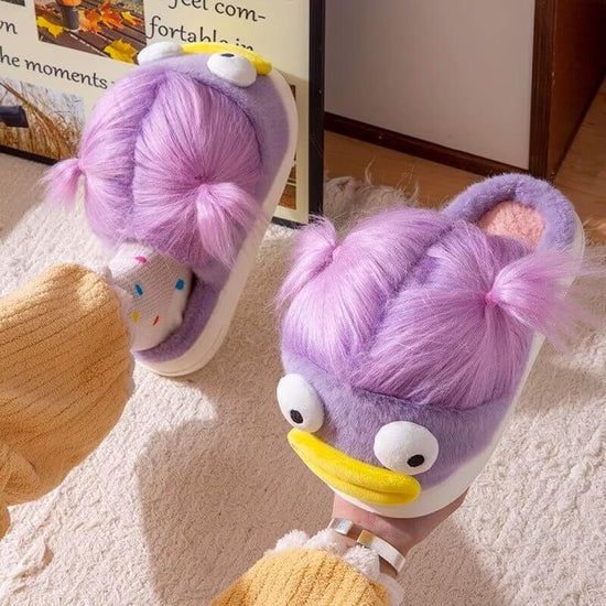 Indoor Home Use Ugly, Cute, Funny, Thick Soled Warm Fur Plush Slippers $59.50 Dana Fashion Color: Purple Shoe size: 36to37 Women's shoes Overview: Unique design, stylish and beautiful. Good material, comfortable feet. A variety of colors, any choice. Spec