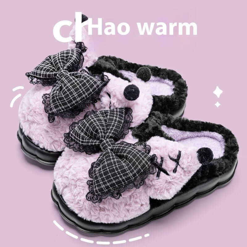 Indoor Warm Girl Plush Slippers For Home Use, Worn Outdoors In Autumn And Winter $69.50 Dana Fashion Color: Black Purple Shoe size: 36or37 Women's shoes Overview: Unique design, stylish and beautiful. Good material, comfortable feet. A variety of colors,