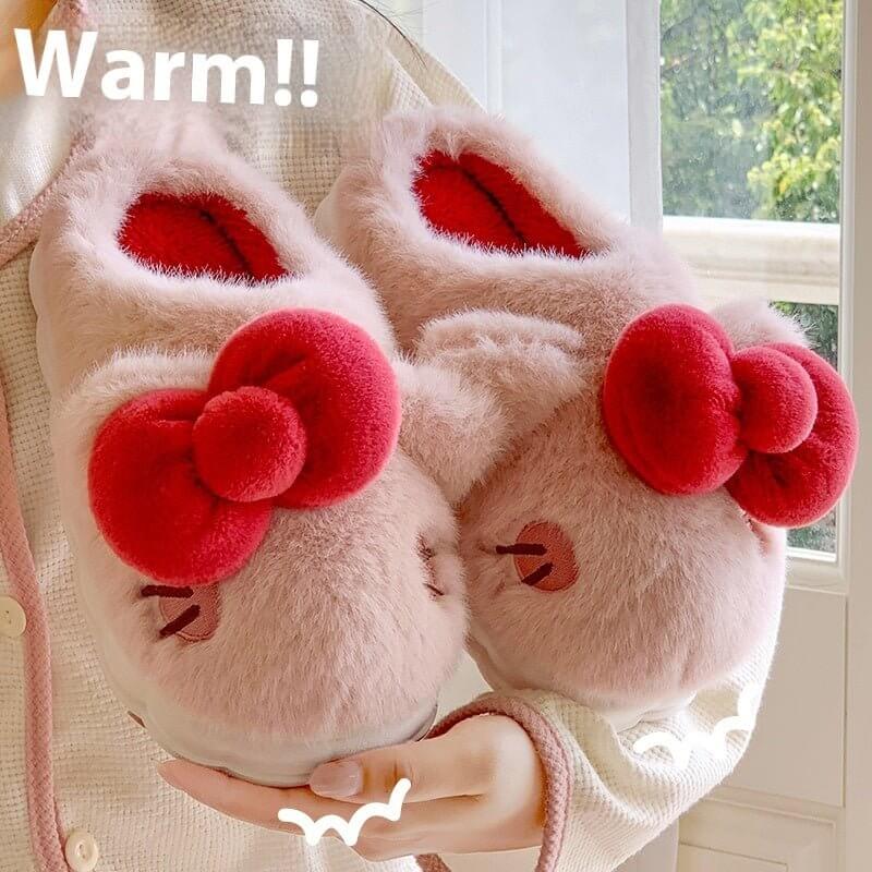 Indoor Warm Girl Plush Slippers For Home Use, Worn Outdoors In Autumn And Winter $69.50 Dana Fashion Color: Smoked Pink Bow Shoe size: 36or37 Women's shoes Overview: Unique design, stylish and beautiful. Good material, comfortable feet. A variety of color