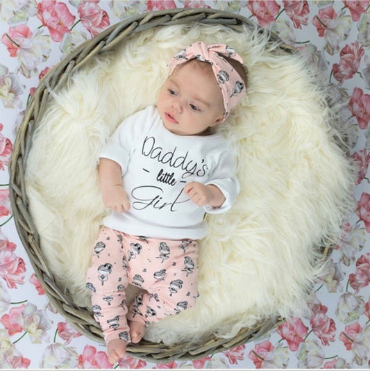 Infant Baby Girls Clothes Daddy's Little Girl T-shirt Cartoon Pants Headband Toddler Outfits Clothing Set $19.50 Dana Fashion Color: Long sleeve Size: 100cm Baby Clothing Overview 1. Please choose according to the actual size of the child 2. Because each