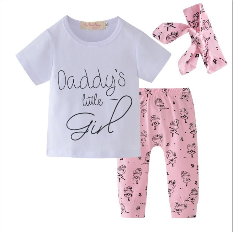 Infant Baby Girls Clothes Daddy's Little Girl T-shirt Cartoon Pants Headband Toddler Outfits Clothing Set $19.50 Dana Fashion Color: Short sleeve Size: 100cm Baby Clothing Overview 1. Please choose according to the actual size of the child 2. Because each