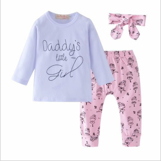 Infant Baby Girls Clothes Daddy's Little Girl T-shirt Cartoon Pants Headband Toddler Outfits Clothing Set $19.50 Dana Fashion Color: Long sleeve Size: 100cm Baby Clothing Overview 1. Please choose according to the actual size of the child 2. Because each