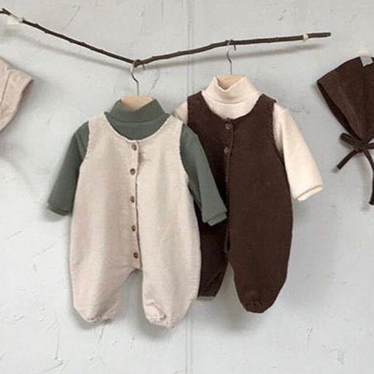 Infant Jumpsuit Male Baby Corduroy Vest Bag Fart Romper $27.56 Dana Fashion Color: Beige Child size: 66cm Baby Clothing Product Information: Applicable gender: neutral/male and female Sleeve length: long sleeve Whether hooded: not hooded Thickness: Genera