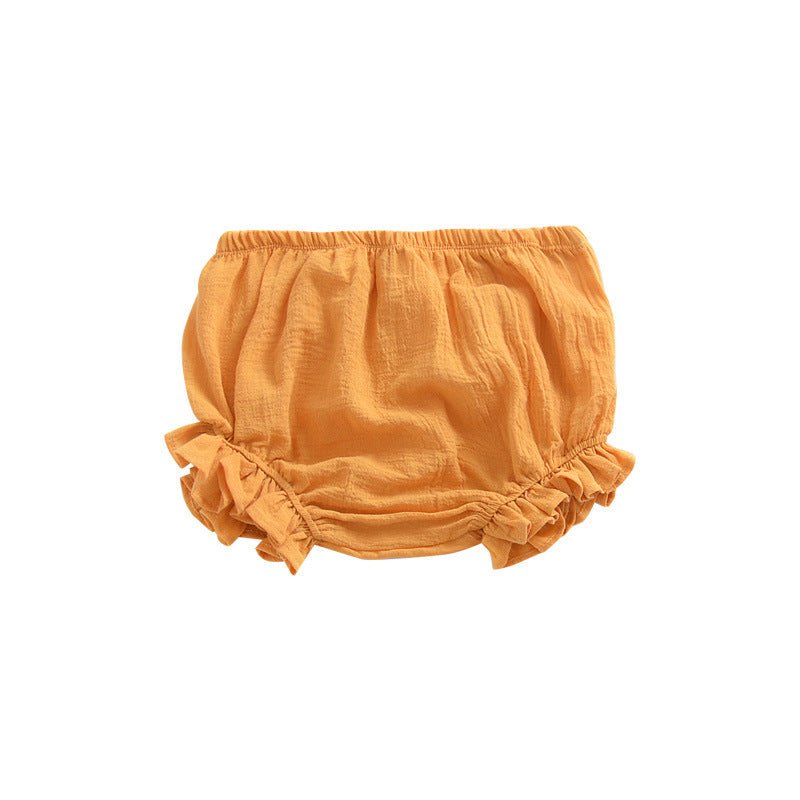 Infant Solid Color Cotton Linen Lace Triangle Casual Shorts $19.60 Dana Fashion Color: Yellow Size: 100cm Baby Clothing Product information: Fabric name: cotton Safety class: Class B Pants length: shorts Main fabric composition: cotton Main fabric content