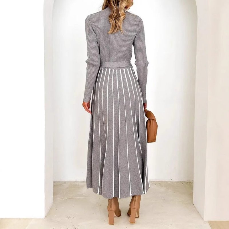 Inner Wear Base Woolen Skirt Over The Knee Stripes Knitted Dress $35.50 Dana Fashion Color: Color Size: L Women's clothing Product information: Color: Color Size: S,M,L,XL,XXL Style type: Japanese and Korean casual Popular elements: lace-up Style: Basic F