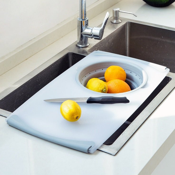 Innovative Multi-Functional 3 in 1 Chopping Board Detachable Folding Drain Basket Sink Cutting Board $60.98 Dana Fashion Color: Gray Dana's Kitchen Overview: 1. Safe Material: Made of PP+TRP, matte + silica gel, it is safe and secure. 2. Drainable and Sep