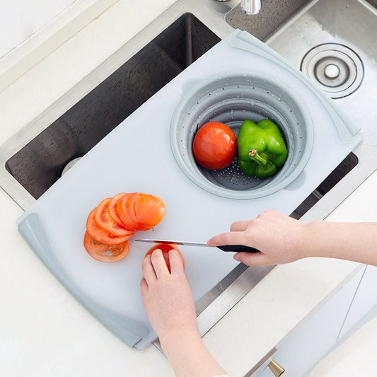 Innovative Multi-Functional 3 in 1 Chopping Board Detachable Folding Drain Basket Sink Cutting Board $60.98 Dana Fashion Color: Gray Dana's Kitchen Overview: 1. Safe Material: Made of PP+TRP, matte + silica gel, it is safe and secure. 2. Drainable and Sep