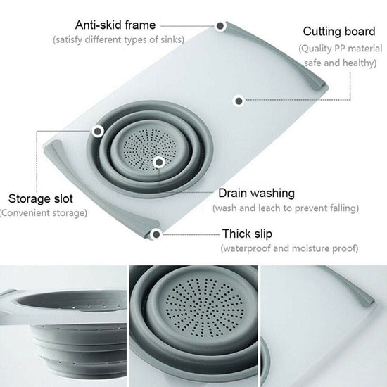 Innovative Multi-Functional 3 in 1 Chopping Board Detachable Folding Drain Basket Sink Cutting Board $60.98 Dana Fashion Color: Gray Dana's Kitchen Overview: 1. Safe Material: Made of PP+TRP, matte + silica gel, it is safe and secure. 2. Drainable and Sep