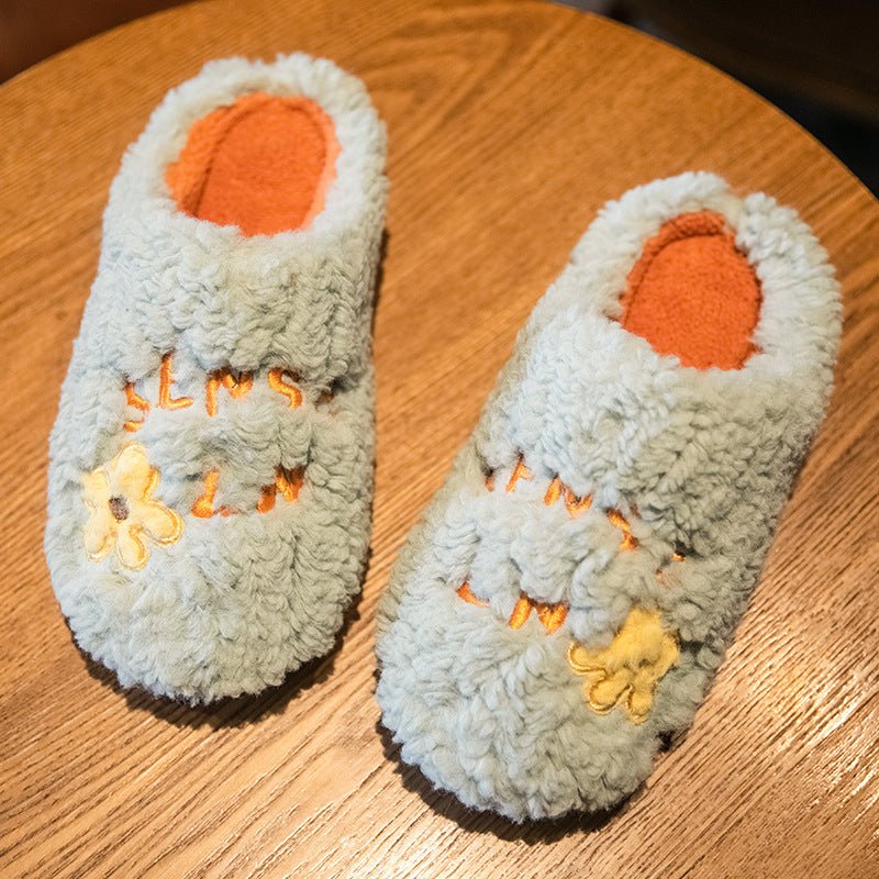 Ins Cute Flower Fleece Slippers Winter Warm Bedroom Floor Slippers Indoor Non-slip Plush Shoes For Women $28.59 Dana Fashion Color: Green Size: 36to37 Women's shoes Overview: Unique design, stylish and beautiful. Good material, comfortable wear. A variety