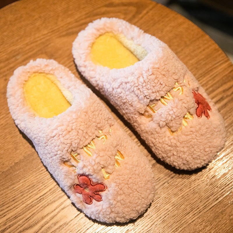 Ins Cute Flower Fleece Slippers Winter Warm Bedroom Floor Slippers Indoor Non-slip Plush Shoes For Women $28.59 Dana Fashion Color: Pink Size: 36to37 Women's shoes Overview: Unique design, stylish and beautiful. Good material, comfortable wear. A variety